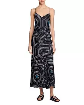 Sandro Платье макси из шелка с принтом Sandro, черный