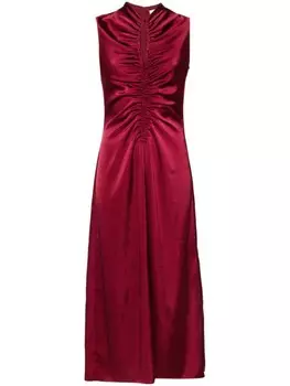 SANDRO платье миди без рукавов со сборками, красный