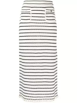 SANDRO pointelle-knit striped midi skirt, белый