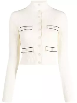 SANDRO ribbed-knit high-neck cardigan, нейтральный цвет