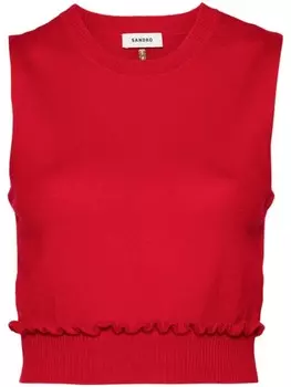 SANDRO топ из смесовой шерсти с оборками, красный