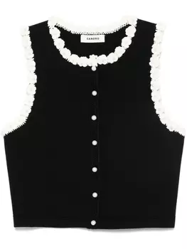 SANDRO топ с цветочной аппликацией, черный