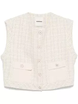 SANDRO твидовый топ без рукавов, нейтральный