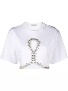 SANDRO укороченная футболка с кристаллами, белый