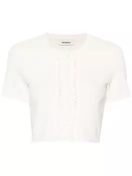SANDRO укороченный кардиган с оборками, нейтральный цвет