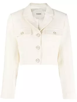 SANDRO укороченный твидовый жакет, нейтральный цвет