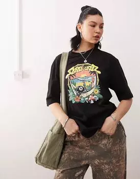 Санта-Крус - 8Ball - Футболка черного цвета с принтом скейтборда Santa Cruz