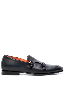 Santoni double-buckle leather monk shoes, синий