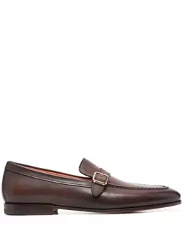 Santoni лоферы с пряжками, коричневый