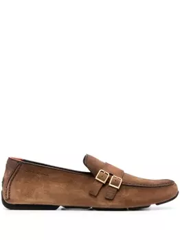 Santoni монки из телячьей замши, коричневый