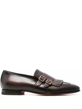 Santoni туфли монки с бахромой, коричневый