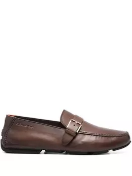 Santoni туфли монки с пряжками, коричневый