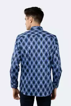 Сапфирово-синяя рубашка с завитками и кинжалами Luchiano Visconti, мультиколор