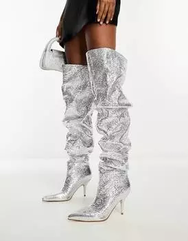 Сапоги Azalea Wang Seira Ruched Over The Knee, серебристый