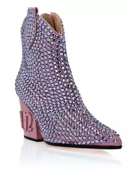 Сапоги CowBoy на среднем каблуке с кристаллами PHILIPP PLEIN, цвет lilac