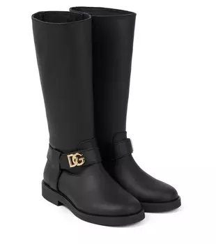 Сапоги DG кожаные до колена Dolce&Gabbana Kids, черный
