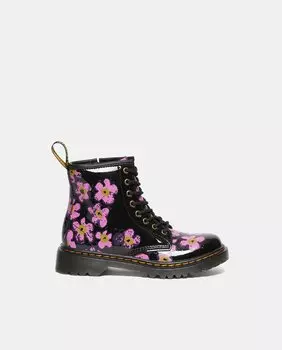 Сапоги для девочек 1460 Floral из лакированной кожи Dr. Martens, черный