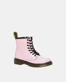 Сапоги для девочки из розовой кожи с эффектом лака Dr. Martens, розовый
