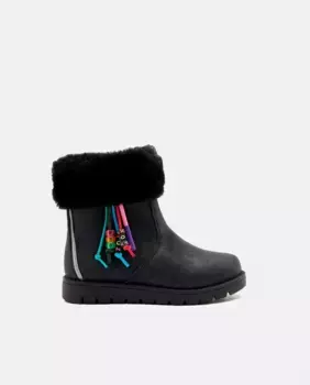 Сапоги для девочки с меховым воротником и украшением из бисера Conguitos, черный