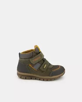 Сапоги для мальчика из кожи и синтетики с подкладкой Goretex и двойной застежкой-липучкой Primigi, зеленый