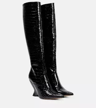 Сапоги до колена из кожи Punta Bottega Veneta, черный