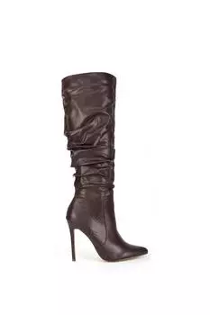 Сапоги до колена "Milani" со сборками и острым носком на шпильке XY London, коричневый