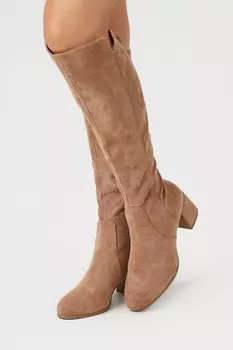 Сапоги до колена на блочном каблуке Forever 21, серо-коричневый