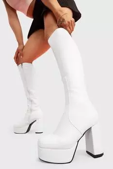 Сапоги до колена на широкой платформе 'Whatta Showdown' Lamoda, белый