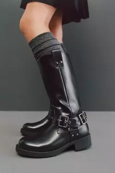 Сапоги до колена с деталями пряжки ZARA, черный