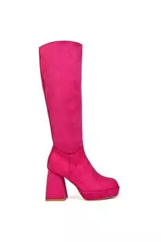 Сапоги до колена Wren на массивном расклешенном каблуке на платформе XY London, розовый