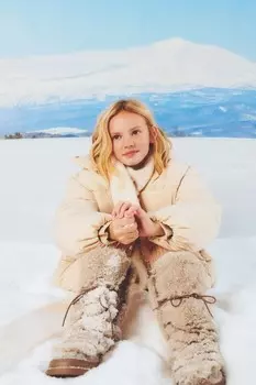 Сапоги из искусственного меха до колена ZARA, коричневый