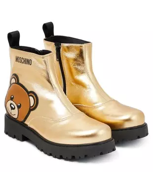 Сапоги из металлизированной кожи с плюшевым принтом Moschino, разноцветный