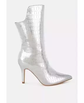 Сапоги Kultrus Croco Stiletto Heel до середины голени London Rag, серебряный