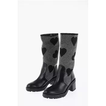 Сапоги LOVE с заклепками и кожаными деталями 8 см Moschino, Black