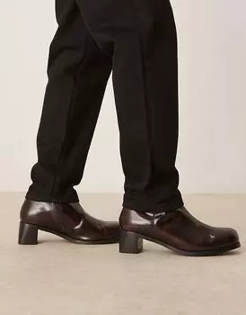 Сапоги на каблуке из коричневой полированной кожи ASOS DESIGN
