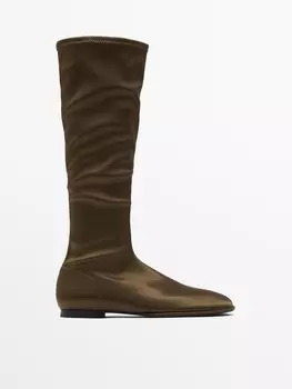 Сапоги на плоской подошве из атласа - ограниченный тираж Massimo Dutti, коричневый