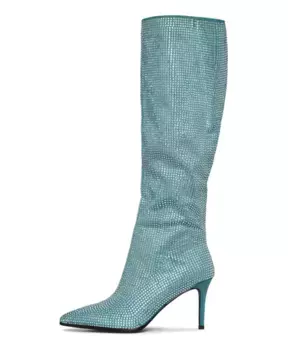 Сапоги на шпильке с драгоценными камнями Cesare Gaspari, синий