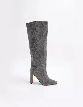 Сапоги на высоком каблуке до колена из олова с термосваркой River Island
