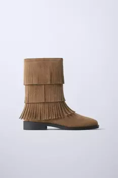 Сапоги с бахромой ZARA, коричневый