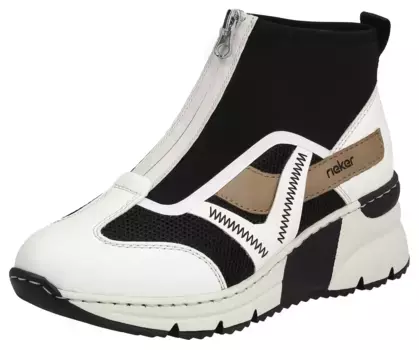 Сапоги-слипоны Rieker, туфли на танкетке, кроссовки, высокие кеды с модными декоративными швами, черный