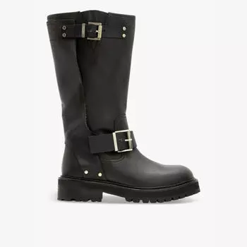 Сапоги Tay из кожи с пряжками и высотой до колена Allsaints, черный