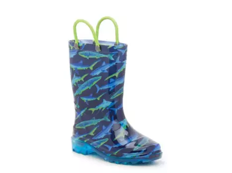 Сапоги Western Chief Shark Light-Up Rain Boot - детские, сине-зеленый принт акулы