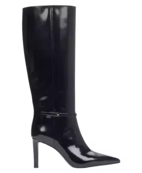 Сапоги выше колена из натуральной лаковой кожи. Estro, черный