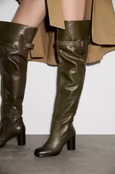 Сапоги Zara by Carlyne Cerf Leather High-heel, темно-зеленый