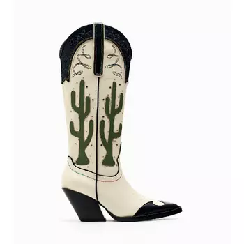Сапоги Zara Cowboy With Cactus Detail, белый