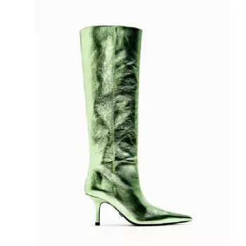 Сапоги Zara Leather Metallic High-heel, зеленый