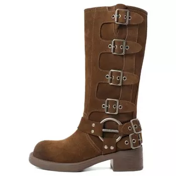 Сапоги женские однотонные до колена Belle, коричневый