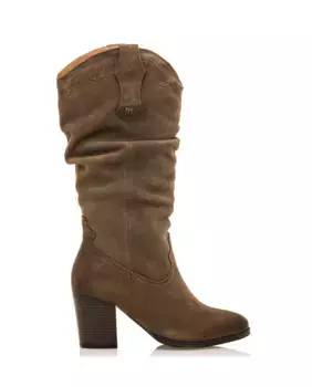 Сапоги женские высокие кожаные с мятым голенищем Mustang, цвет Topo