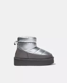 Сапожки для девочки на меховой подкладке и объемной подошве B&W, серебро