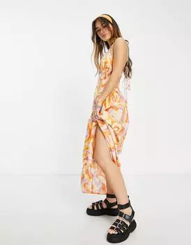 Сарафан макси с присборенной талией на бретелях и принтом ASOS DESIGN ASOS DESIGN